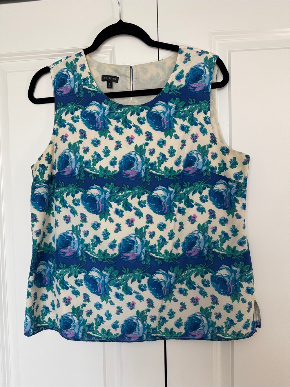 Talbots Teal, Blue & Cream Floral Sleeveless Shell Top